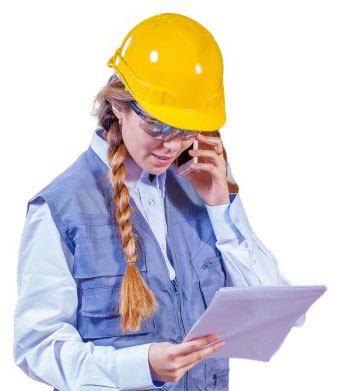 Home electrician girl with docs